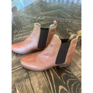 Joules Brown Leather Pull On Transitional Bootie Boots Women 6 Festival Stretch